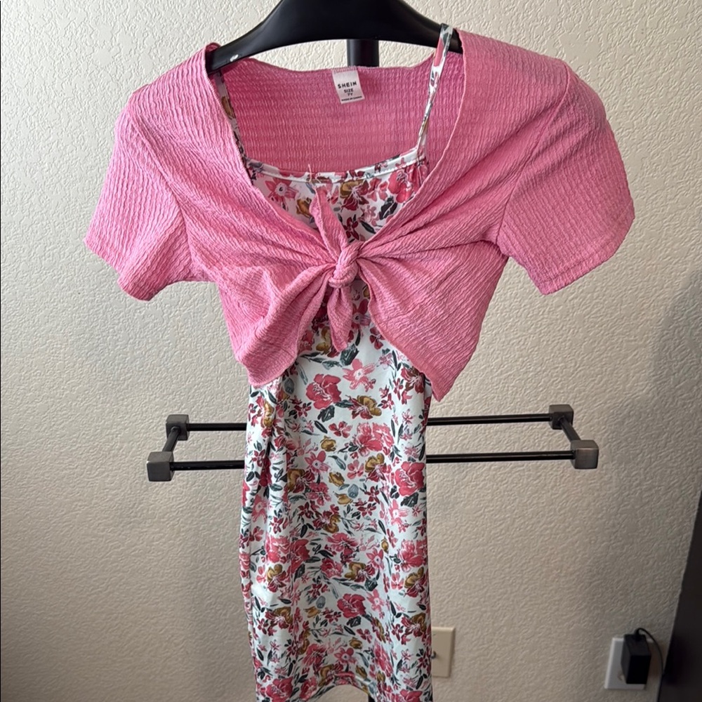 Pink Cropped Top with Floral Dress